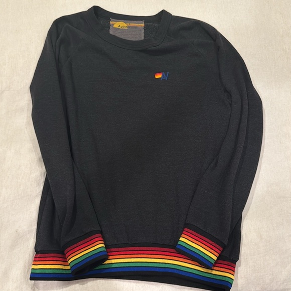 Aviator Nation Rainbow Rib Crew Sweatshirt in Black - Picture 6 of 6